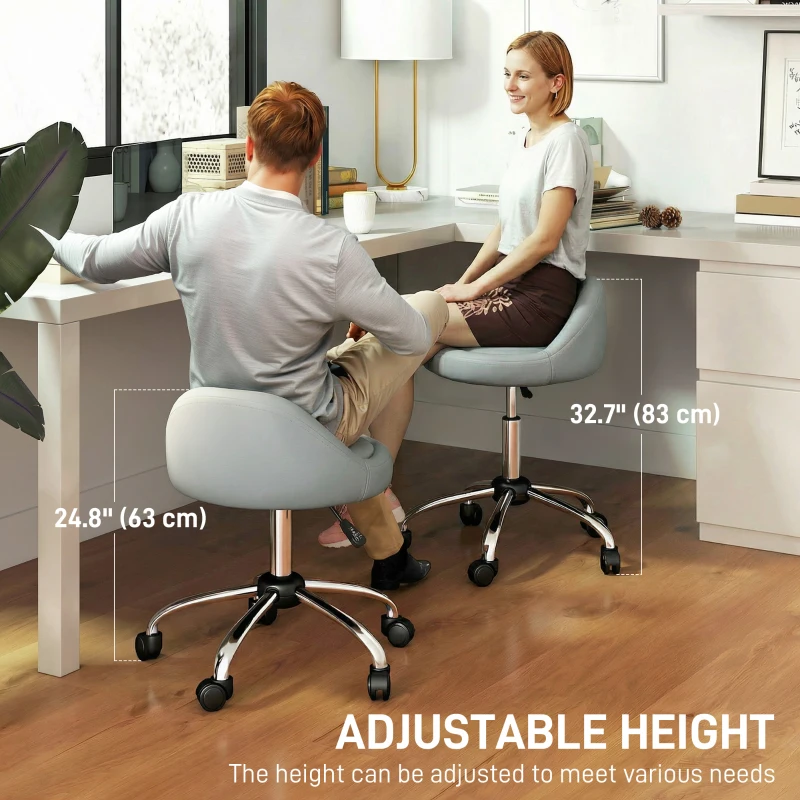 HOMCOM Salon Stool, Adjustable Rolling Stool, Grey