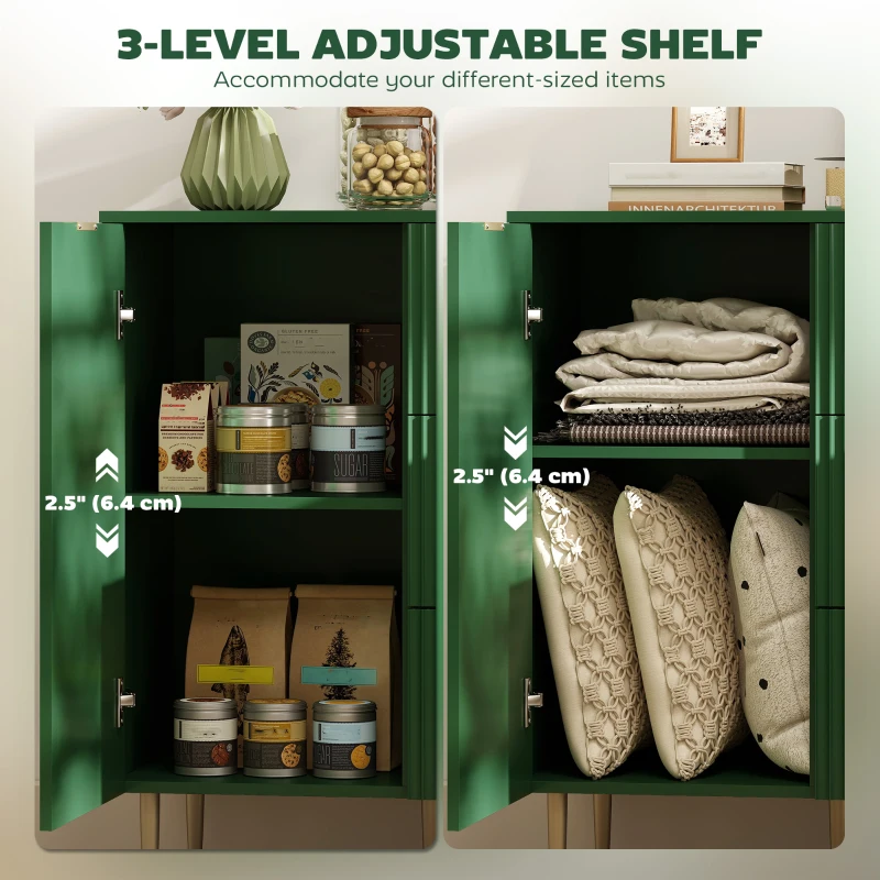 HOMCOM Modern Kitchen Storage Cabinet, Sideboard Buffet Cabinet w/ 3 Drawers and Adjustable Shelves for Kitchen Hallway, Green