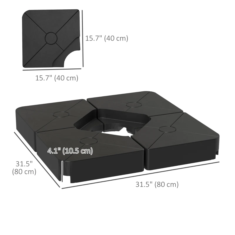 Outsunny Umbrella Weights for Cantilever Parasols, Set of 4 Heavy Duty Parasol Base Weights, Black