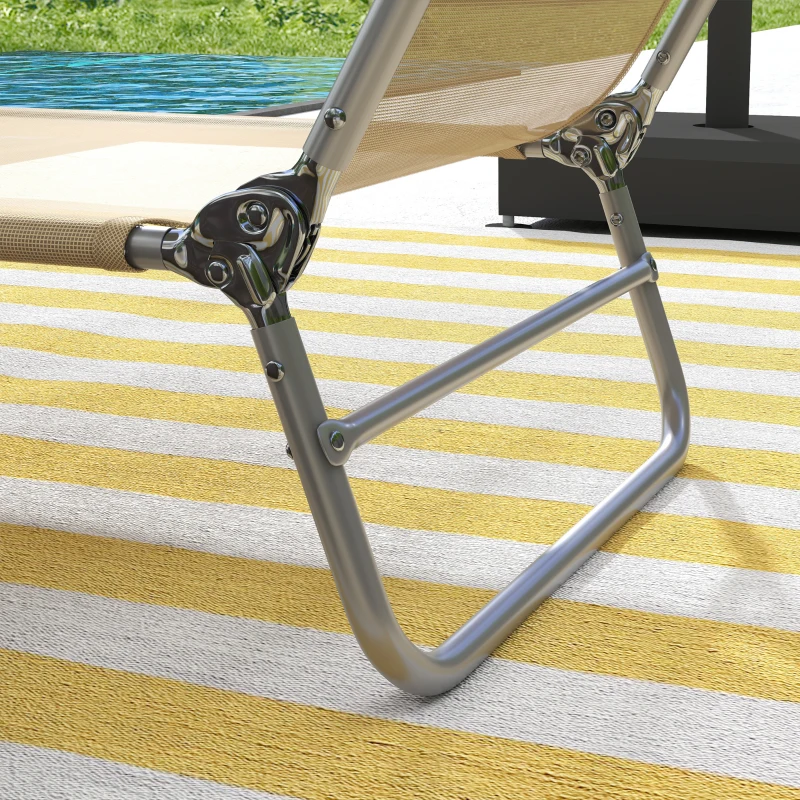 Outsunny Folding Outdoor Lounge Chair Set of 2, Reclining Tanning Chair with 5-Position Adjustable Backrest, Brown