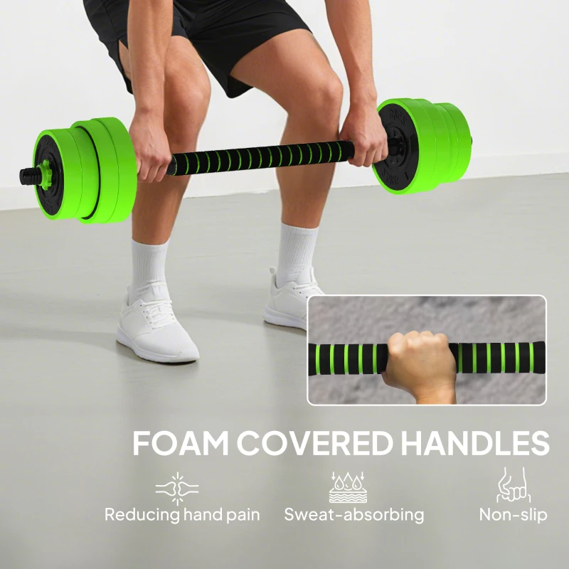 Soozier 66lbs 4-in-1 Adjustable Weight Dumbbell Set, Barbell, Kettlebell, Push Up Stand, Green