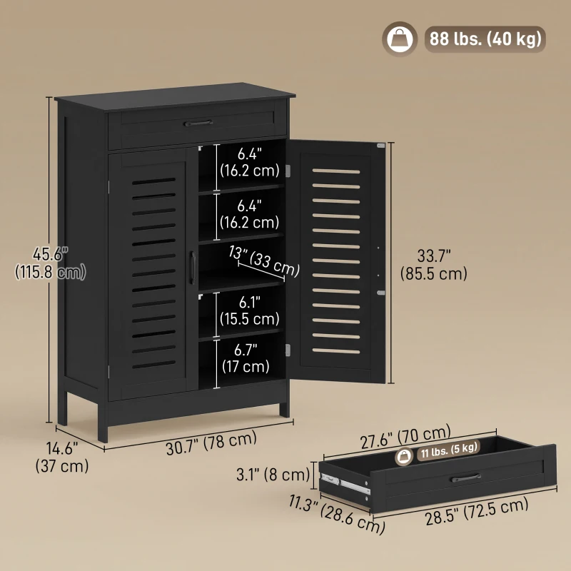 HOMCOM Shoe Cabinet with Louvered Doors, Modern Shoe Storage Cabinet with Drawer and Adjustable Shelves, Black