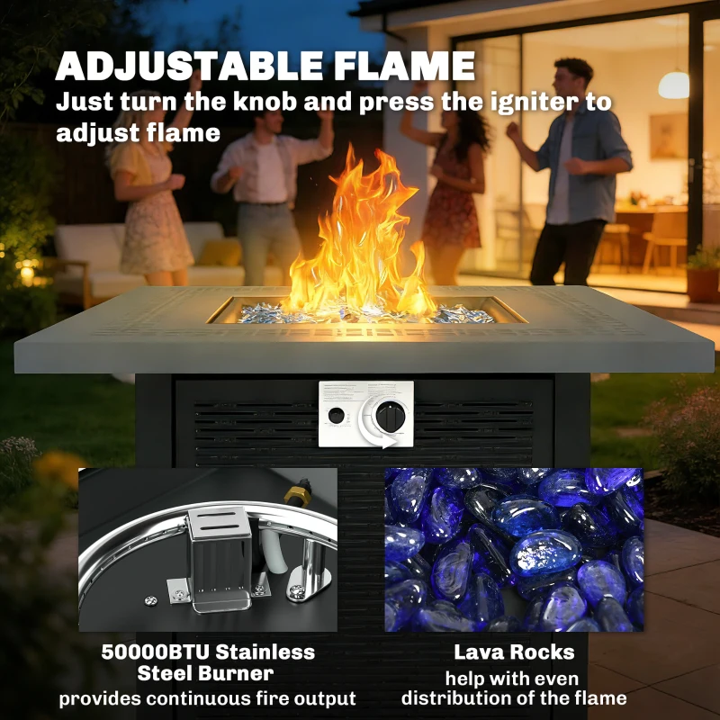 Outsunny Propane Fire Pit Table, 28" 40000 BTU Outdoor Gas Fire Table with Lava Rocks and Lid, Black
