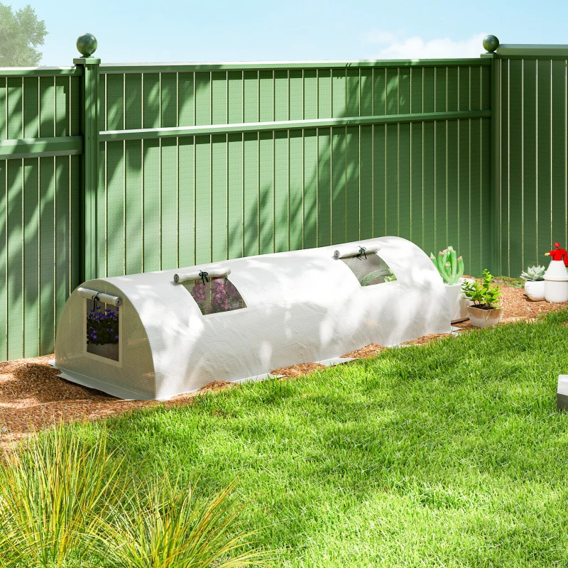 Outsunny Portable Mini Greenhouse, Tunnel Growing Tent with 5 Mesh Windows and Steel Frame,7' x 3' x 2', White