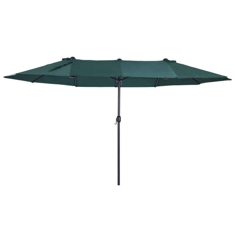 Outsunny 15ft Double-sided Patio Umbrella with Twin Canopy, Extra Large Outdoor Parasol with Crank for Pool, Deck, Market, Dark Green