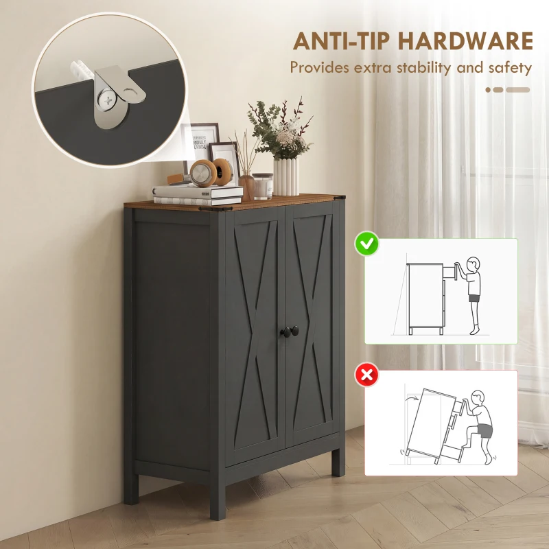 HOMCOM Shoe Cabinet with Barn Doors, Farmhouse Shoe Storage Cabinet with Adjustable Shelves, Holds up to 15 Pairs, Black