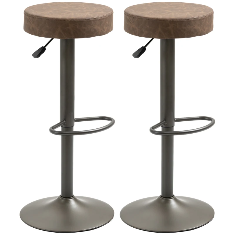 HOMCOM Modern Adjustable Bar Stools Set of 2, Swivel Barstool with Footrest, PU Leather Round Top for Kitchen, Brown