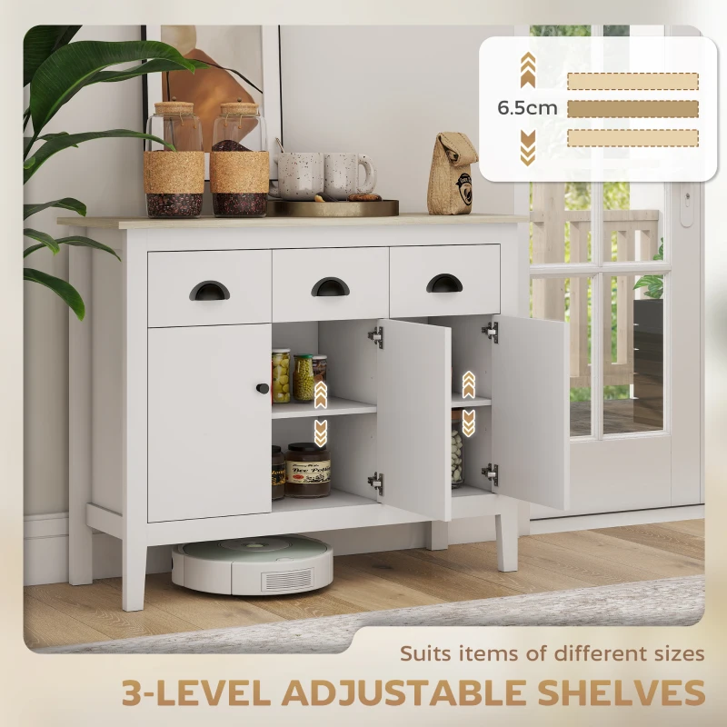 HOMCOM Sideboard Buffet Cabinet, 40" Kitchen Coffee Bar Cabinet with 3 Drawers and 2 Adjustable Shelves, White