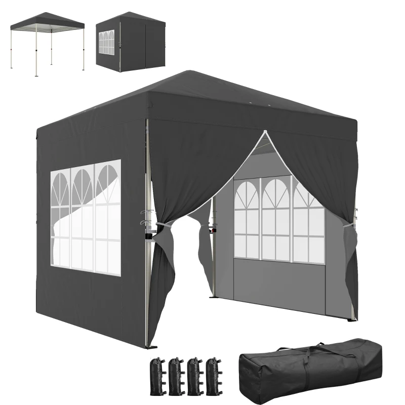 Outsunny 8.2 x 8.2 ft Pop Up Canopy Tent with 4 Sidewalls, UPF 50+ Outdoor Instant Canopy with 4 Sandbags, Carry Bag, Dark Grey