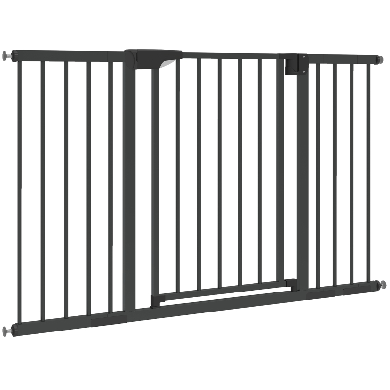 PawHut Baby Gate, Pet Safety Gate Pressure Fit, 30"-51" Wide with Two-Way Open, Auto-Close for Stair, Doorways, Hallways, Black