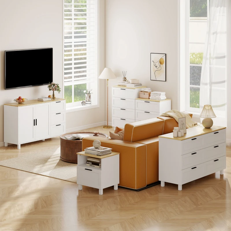HOMCOM Buffet Cabinet with Soft-Close Doors, Modern Sideboard with 3 Drawers for Living Room, Kitchen, Dining Room, White