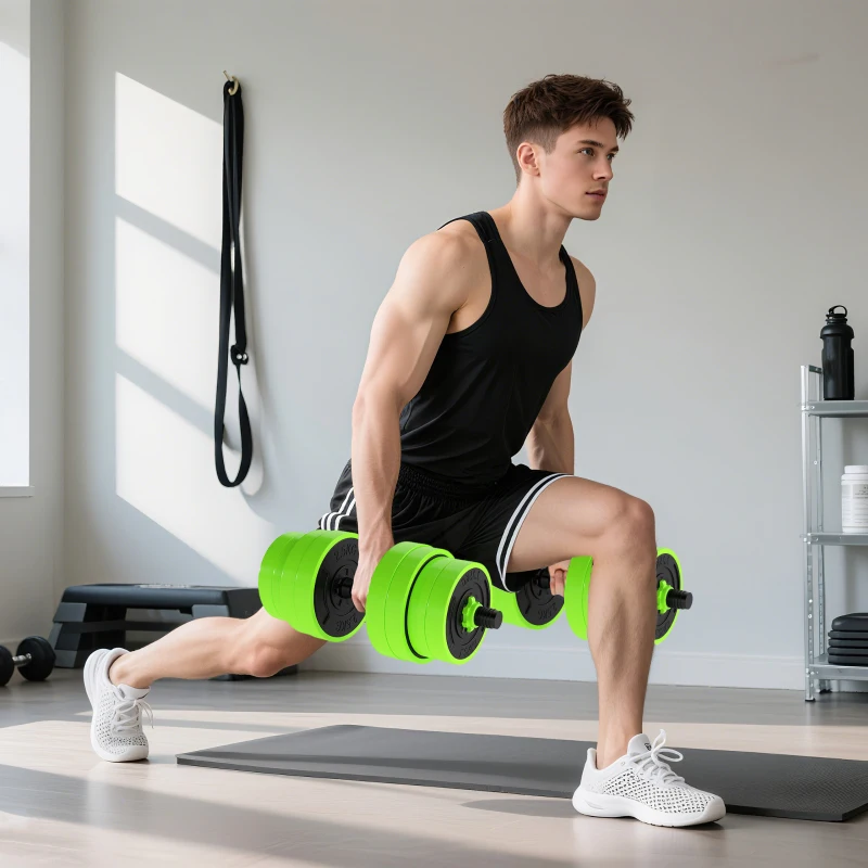 Soozier 66lbs 4-in-1 Adjustable Weight Dumbbell Set, Barbell, Kettlebell, Push Up Stand, Green