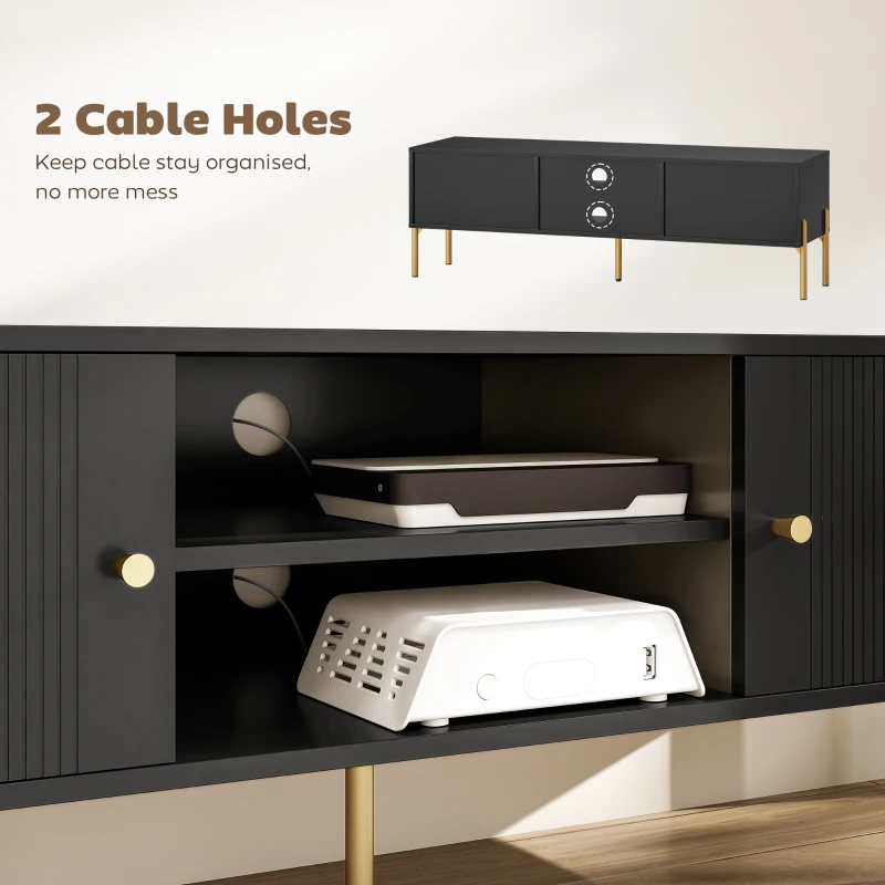 HOMCOM TV Stand for TVs up to 65", Entertainment Center with 2 Open Shelves, 2 Cabinets and Steel Legs for Living Room, Black