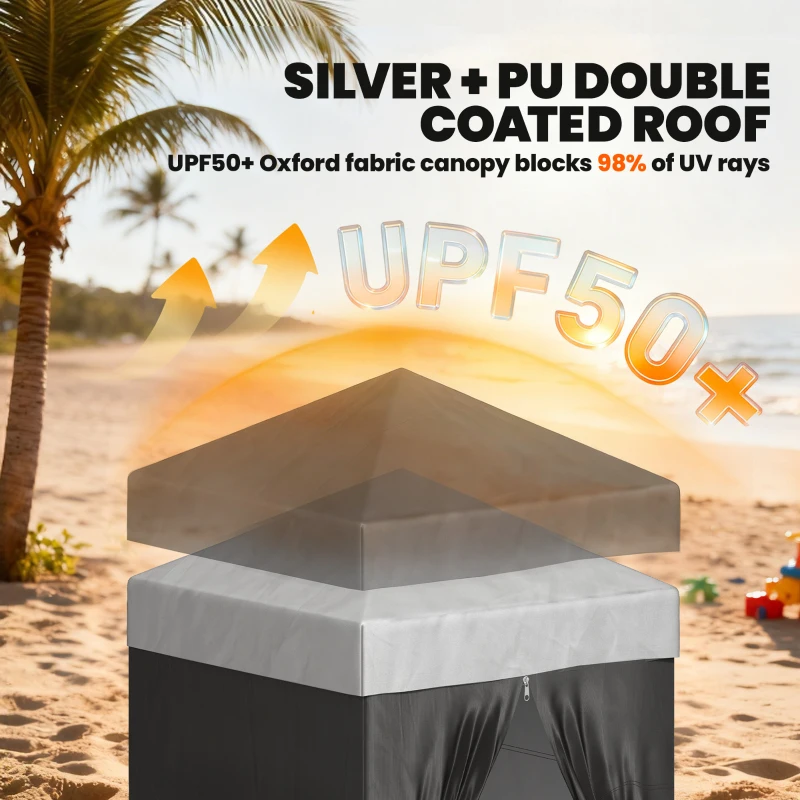 Outsunny 4 x 4 ft Compact Pop Up Canopy Tent, UPF 50+ Changing Room, Portable Instant Privacy Canopy with Mesh Window, Black