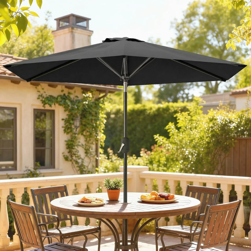 Outsunny Patio Sun Umbrella, Outdoor Parasol with 6 Ribs, Black