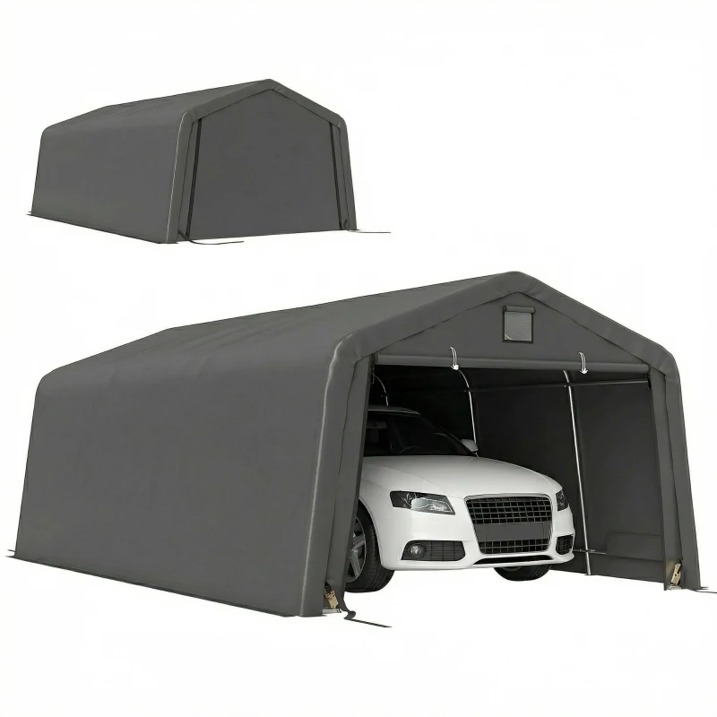 Outsunny 12' x 20' Portable Garage, Heavy Duty Carport Canopy with Ventilation Windows and Large Roll-up Door, Dark Grey