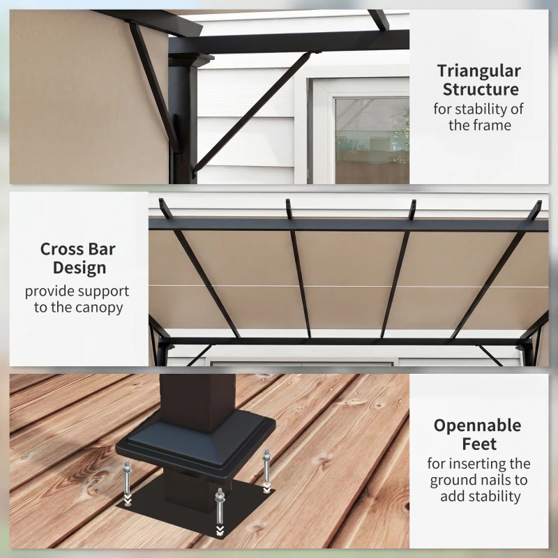 Outsunny 12' x 10' Outdoor Patio Gazebo Pergola with Retractable Canopy Roof, Steel Frame with Stakes, Light Brown