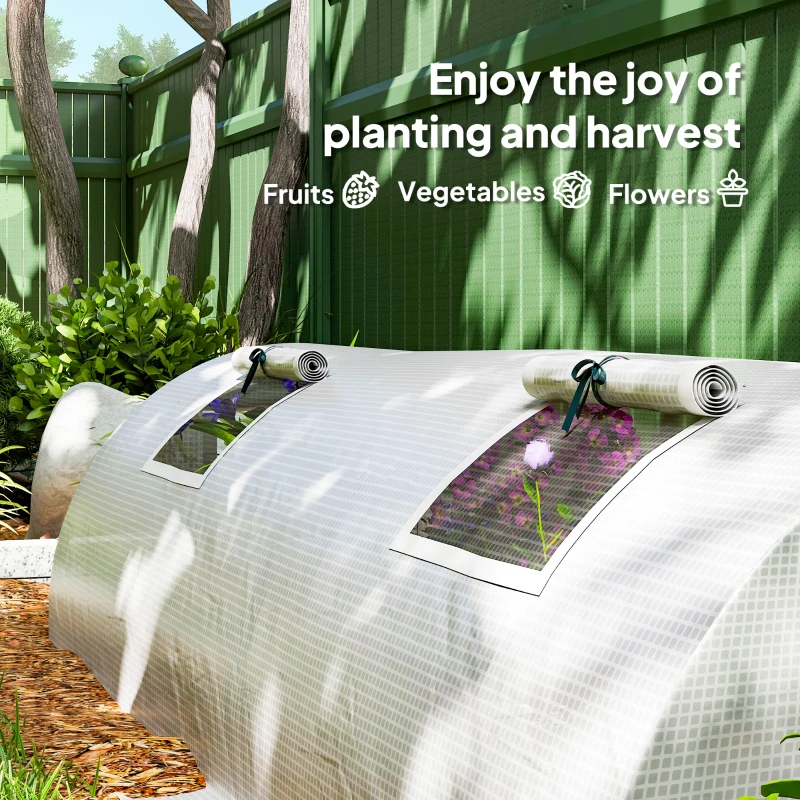 Outsunny Portable Mini Greenhouse, Tunnel Growing Tent with 5 Mesh Windows and Steel Frame,7' x 3' x 2', White