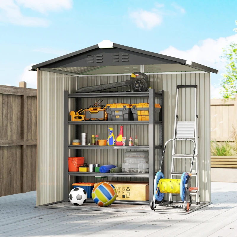 Outsunny 6.5' x 4'  Outdoor Storage Shed, Metal Garden Shed with Lockable Double Doors, 4 Vents, Brown