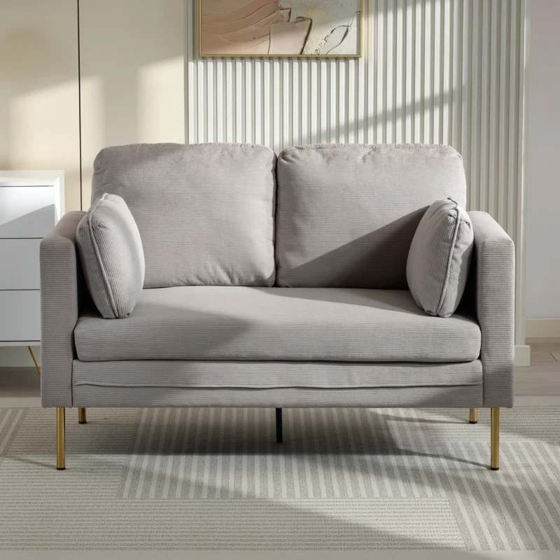 HOMCOM Loveseat Sofa, 55" Small Sofa Couch with 2 Pillows, Metal Legs for Living Room, Bedroom, Apartment, Grey