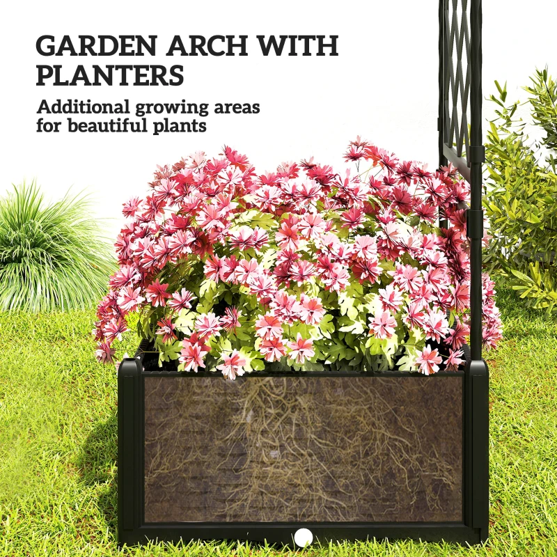 Outsunny Garden Arch Outdoor Trellis Arbor with 2 Planter Boxes, 109.4" x 15.7" x 86.6", Black