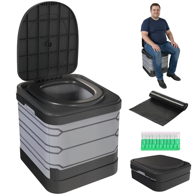 Outsunny Portable Toilet for Adults Foldable Porta Potty 12 Coagulant Packets for Camping Travel RV Outdoor Use