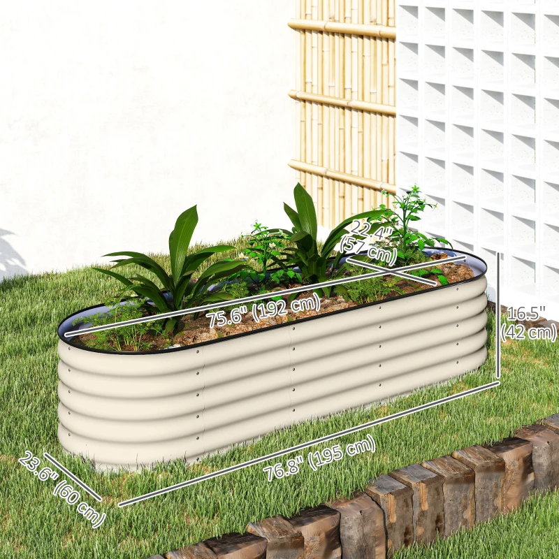 Outsunny 6.5 x 2 x 1.5 FT Galvanized Steel Raised Garden Bed, Metal Garden Bed Planter Box with Safety Edging, Cream White