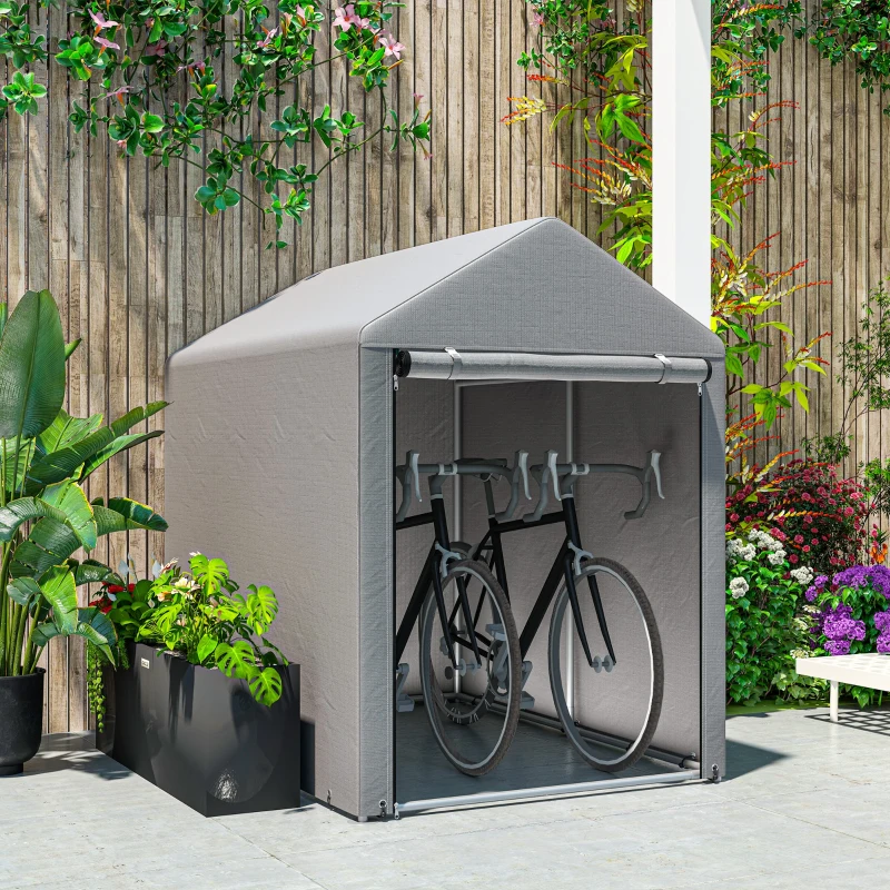 Outsunny 4 x 6ft Outdoor Storage Shed Tent, Portable Shed with Roll-up Door for Motorcycle, Bike, Garden Tools