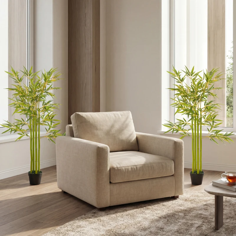 Outsunny 4FT Artificial Bamboo Tree Set of 2, Faux Decorative Plant in Nursery Pot for Indoor Decor