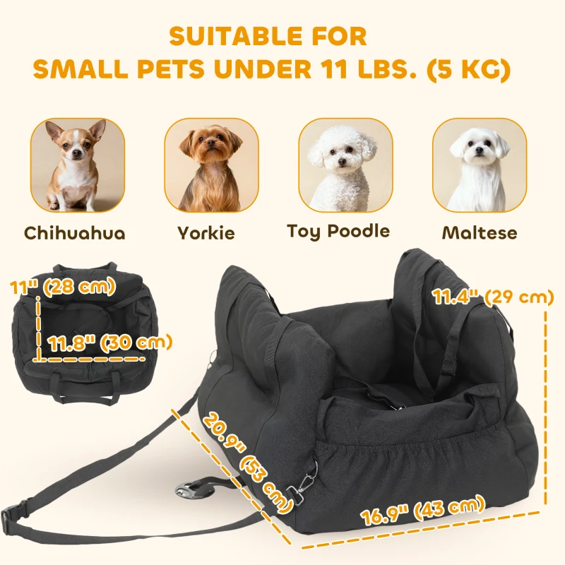 PawHut Dog Car Seat for Small Pets, Dog Booster Car Seat with Cushion and Storage Pockets, Machine Washable, Black