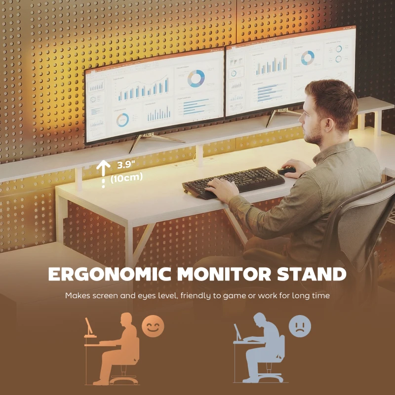 HOMCOM 76" Gaming Desk, Reversible Computer Table with RGB Lights, USB Ports, Monitor Stand and 2 Fabric Drawers, White