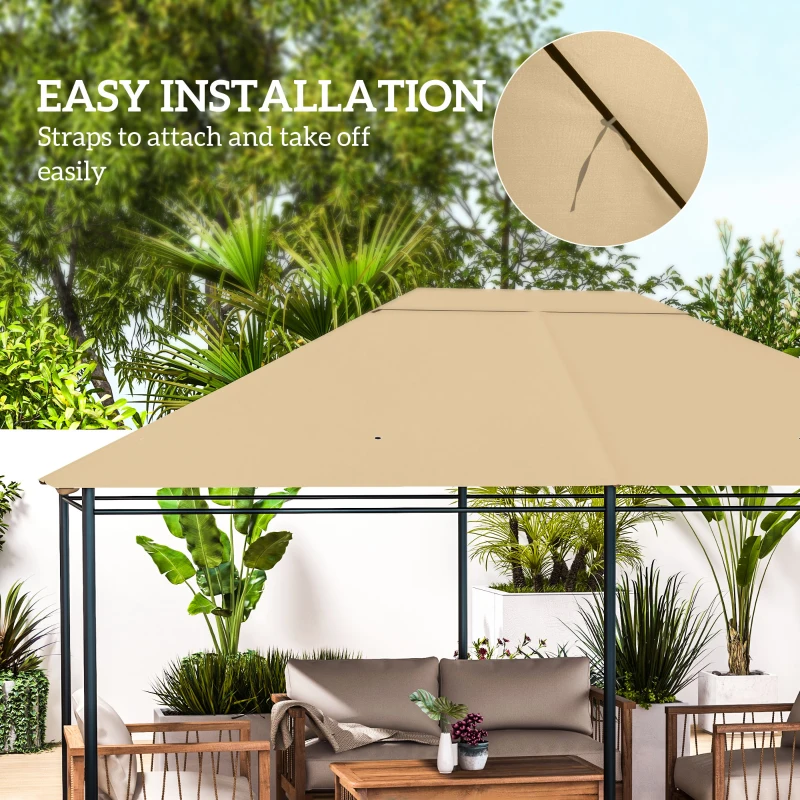 Outsunny 10' x 13' Gazebo Replacement Canopy Cover, Gazebo Roof Replacement (TOP COVER ONLY), Khaki