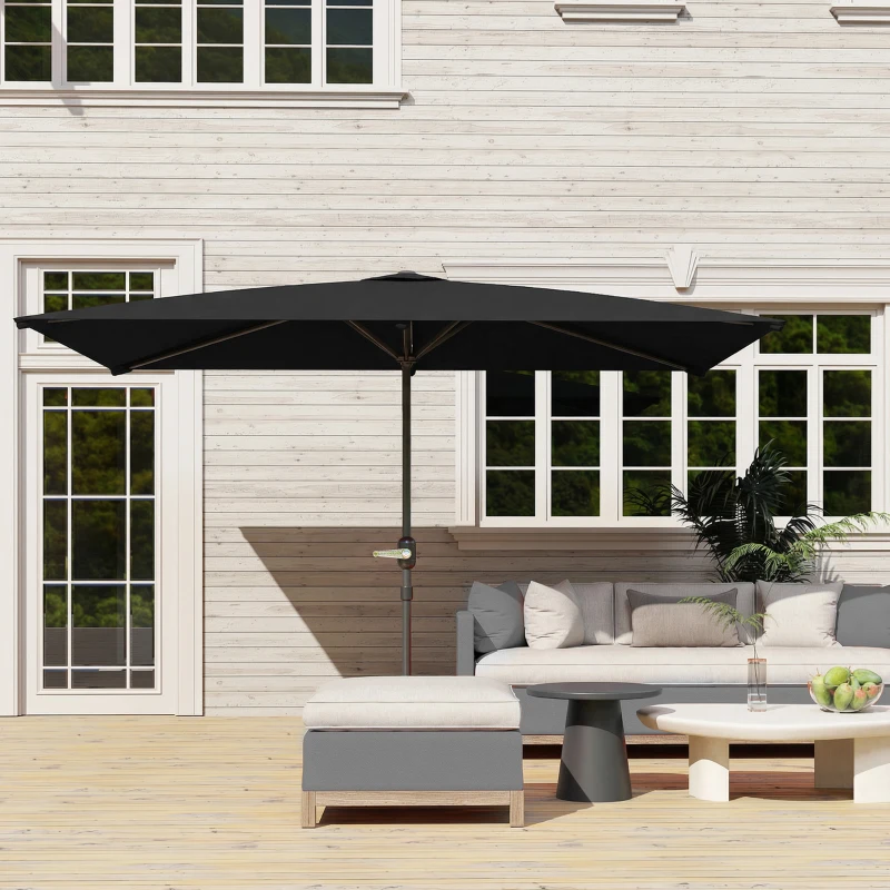 Outsunny 6.4 x 9.7ft Rectangle Aluminum Tilt Patio Umbrella, Garden Market Parasol, Outdoor Sunshade Canopy with Crank, Black