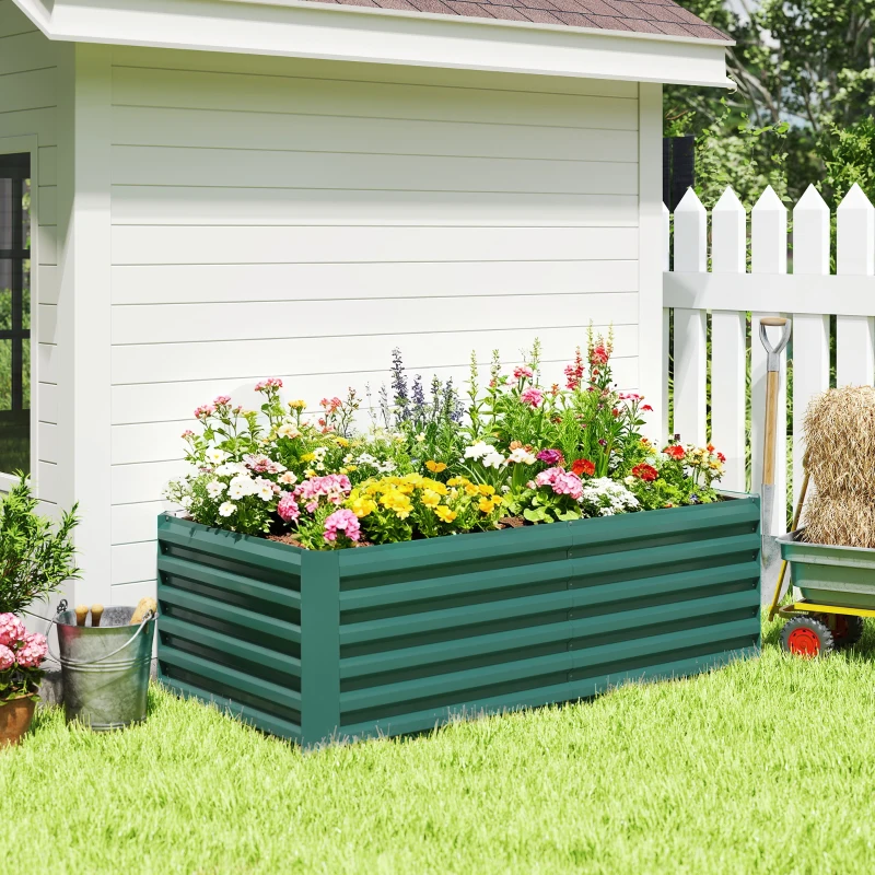 Outsunny 6' x 3' x 2' Raised Garden Bed, Galvanized Planter Box for Growing Flowers, Herbs and Vegetables, Dark Green