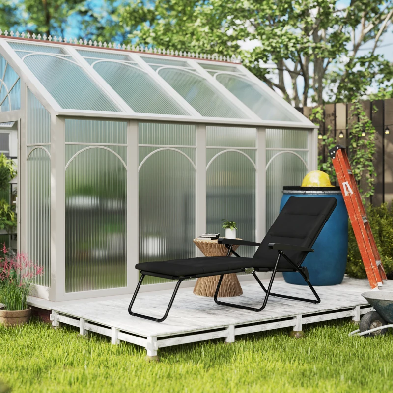 Outsunny Foldable Lounge Chair, Reclining Patio Sun Lounger with 6-Position Adjustable Back, Black