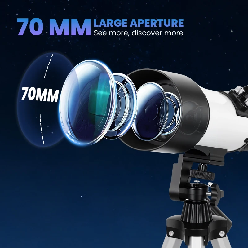 Outsunny Telescope for Adults, 70 mm Aperture 400 mm Refractor Telescope with 40X/16X, Adjustable Tripod, Bag, White