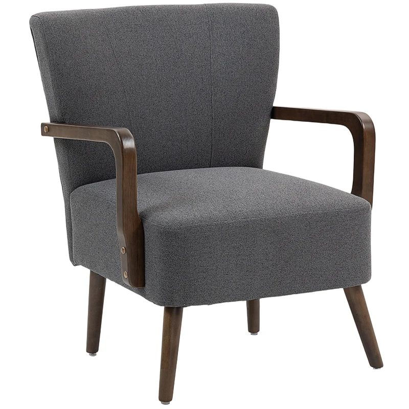 HOMCOM Accent Chair with Wooden Legs, Linen Fabric Armchair with Thick Padding, Comfy Chair for Living Room, Dark Grey