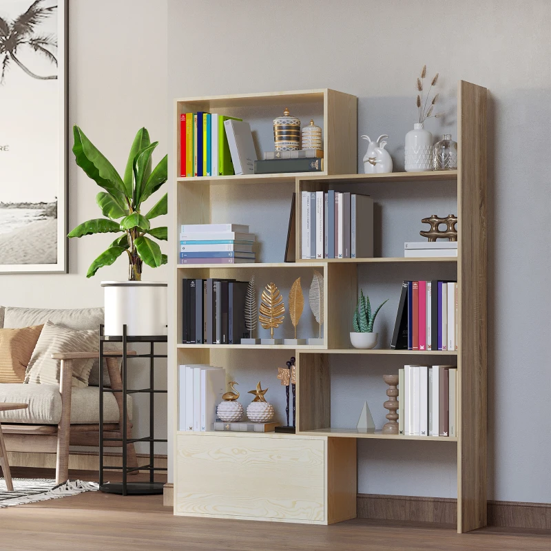 HOMCOM 4-Tier Corner Bookcase, Rotating Storage Display Shelf, Multifunction Tall Bookshelf, Space Saving Room Divider for Home Office, White Oak