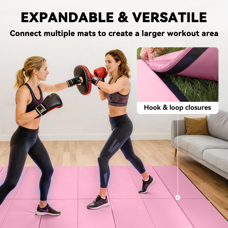 Soozier 4'x6'x2'' Folding Gymnastics Tumbling Mat, Exercise Mat  with Carrying Handles for Yoga, MMA, Martial Arts, Stretching, Core Workouts, Pink