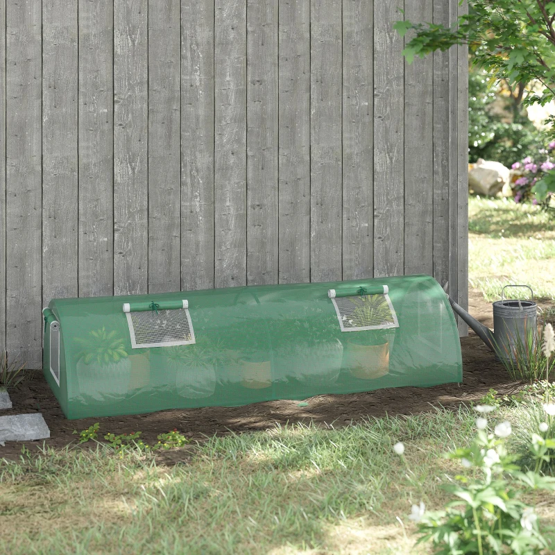 Outsunny Portable Mini Greenhouse, Tunnel Growing Tent with 5 Mesh Windows and Steel Frame, 7' x 3' x 2', Green