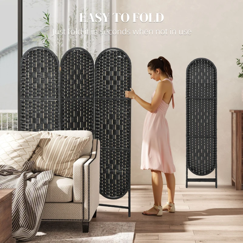 HOMCOM Bohemian Privacy Screen, Folding Room Divider with 3 Panels and Arched Top for Bedroom Living Room Office, Black
