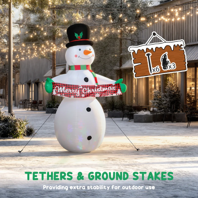 Outsunny 7FT Christmas Inflatables Snowman with Motion-Activated Music and Projector LED Light, Blow Up Inflatable Decoration