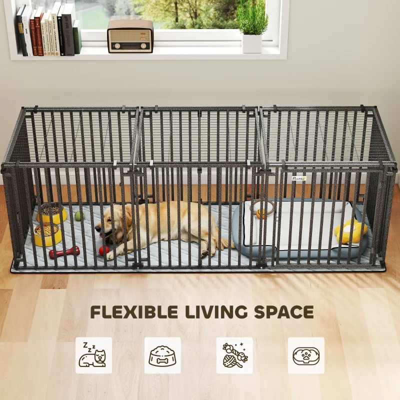 PawHut 83 Inch Heavy Duty Dog Crate, Extra Large Metal Dog Cage Kennel with Mat for Large Breeds, Modular Puppy Playpen