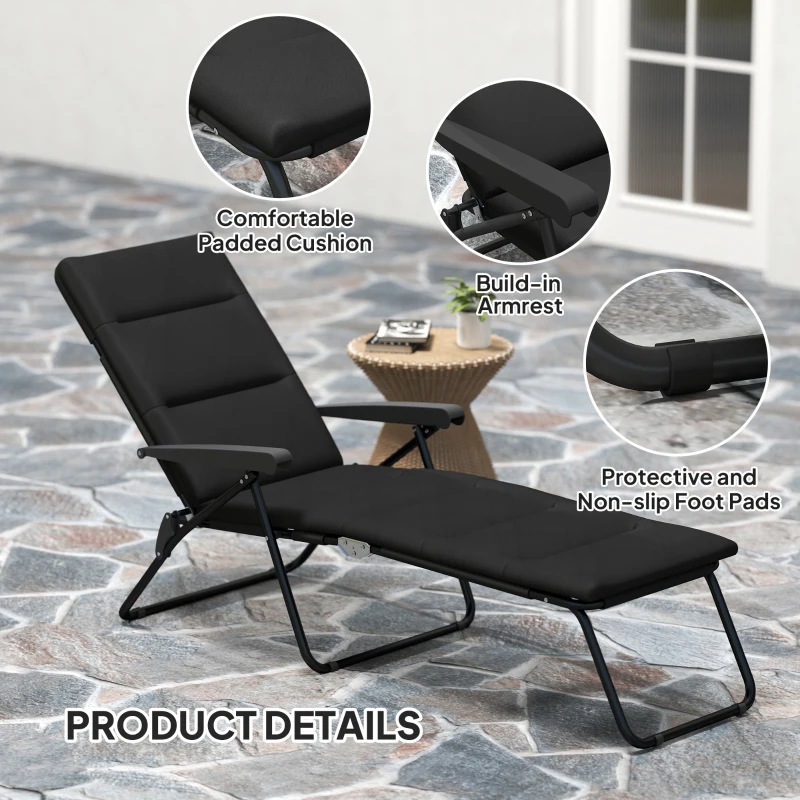 Outsunny Foldable Lounge Chair, Reclining Patio Sun Lounger with 6-Position Adjustable Back, Black