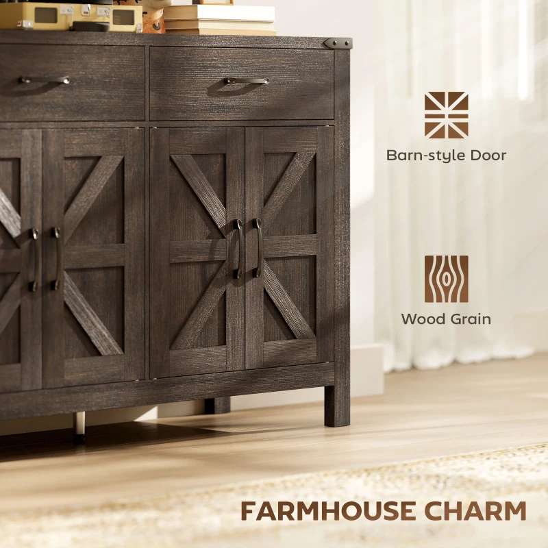 HOMCOM Sideboard Buffet Cabinet, Farmhouse Kitchen Storage Cabinet w/ 2 Drawers and Shelves for Living Room, Entryway