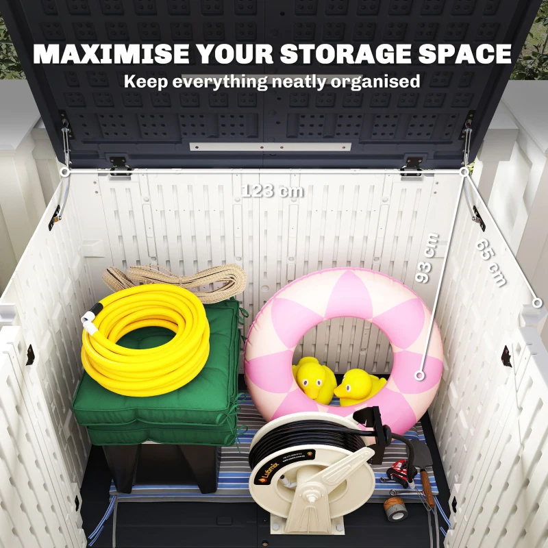 Outsunny 35 Cu.Ft Outdoor Storage Cabinet, Waterproof HDPE Outdoor Storage Shed with Lockable Doors and Openable Top