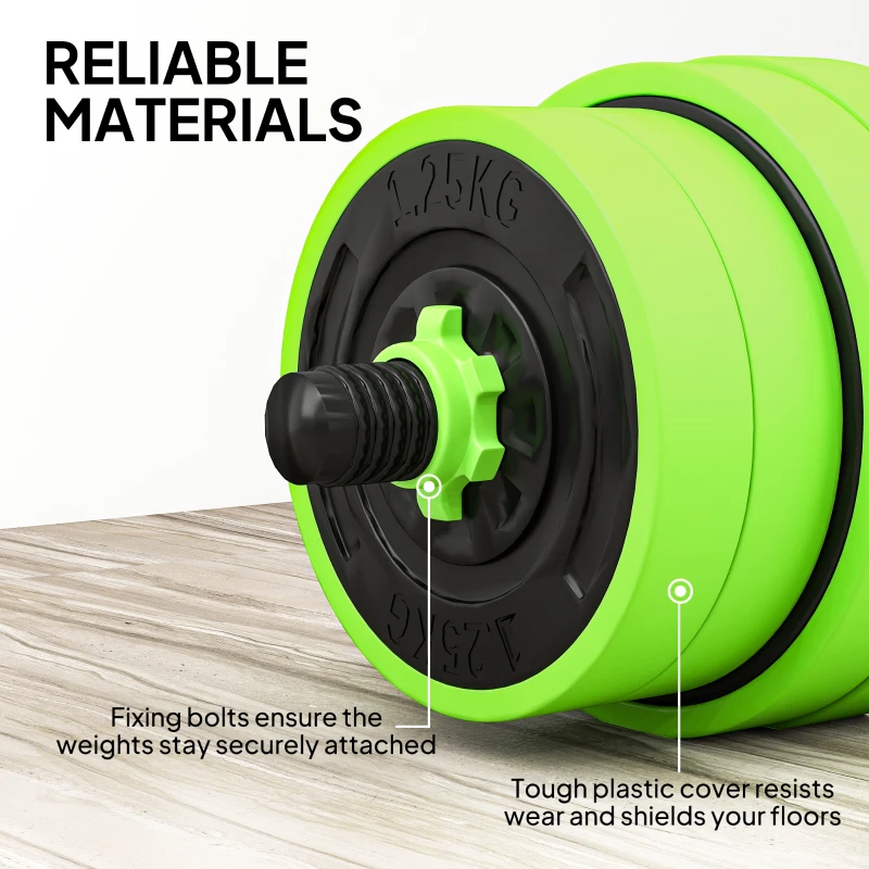 Soozier 66lbs 4-in-1 Adjustable Weight Dumbbell Set, Barbell, Kettlebell, Push Up Stand, Green