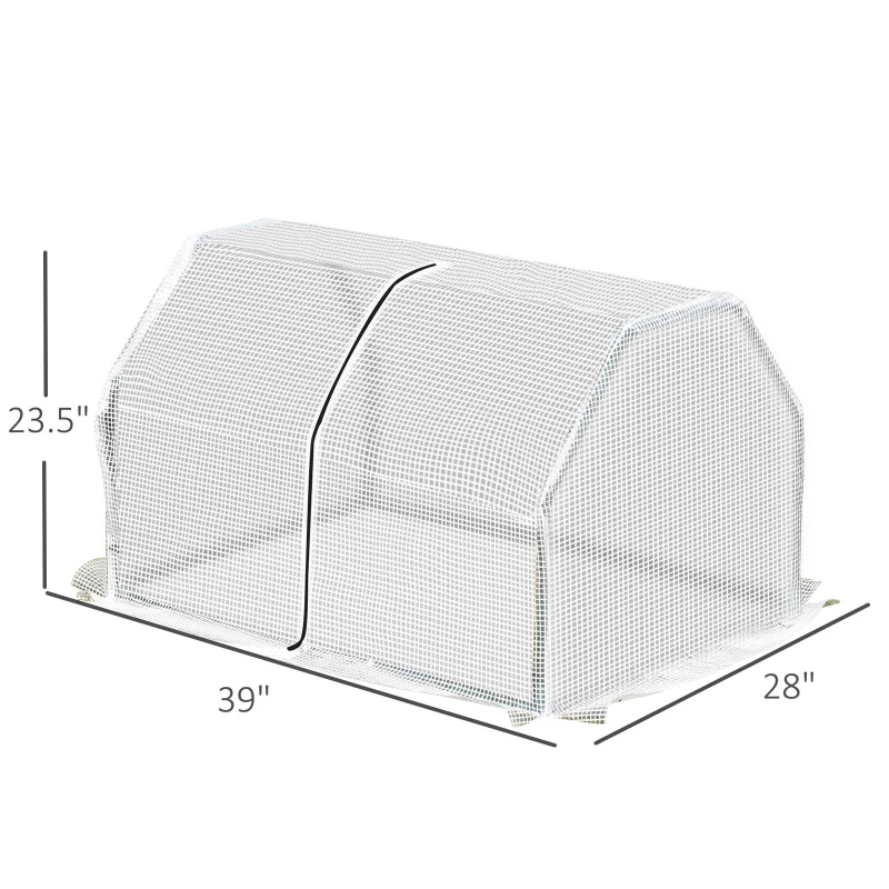 Outsunny 39" x 28" x 24" Portable Mini Greenhouse PE Grow House with Zipper Door Gardening Plant Cover Steel Frame