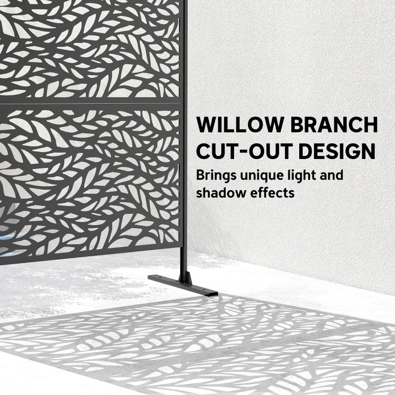 Outsunny Metal Outdoor Privacy Screen, Freestanding Outdoor Divider with Stand, 78" x 48", Black