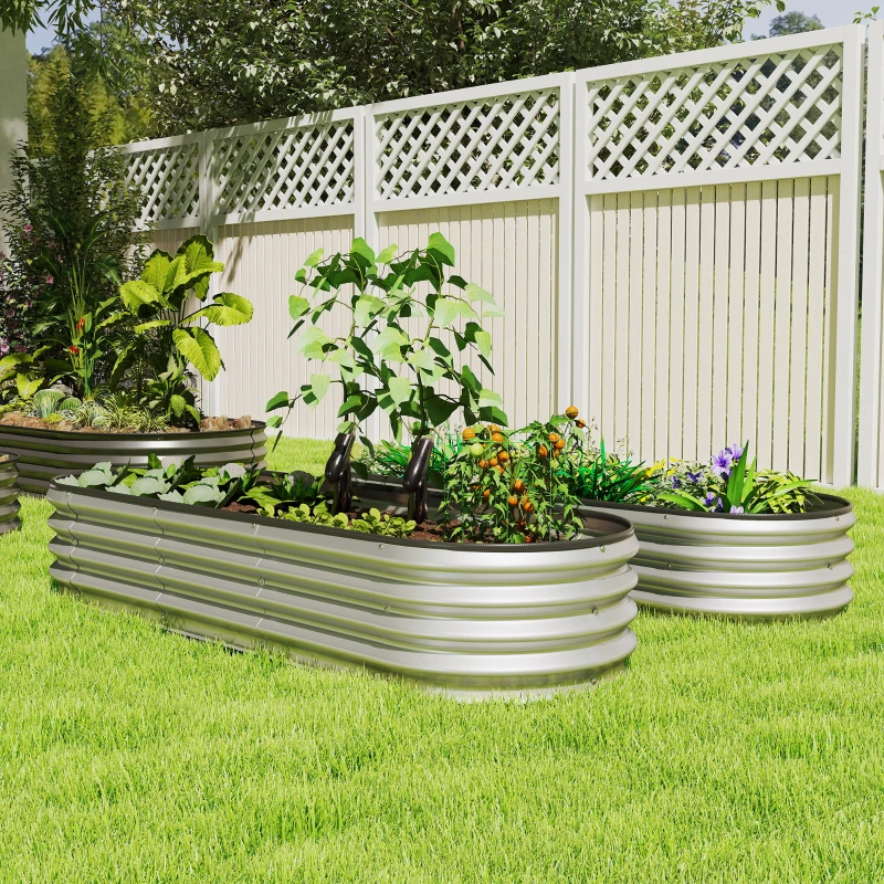Outsunny 2Pcs Galvanized Raised Garden Bed, 6 x 2 x 1 ft Modular Metal Garden Beds with Rubber Strip Edging, Silver